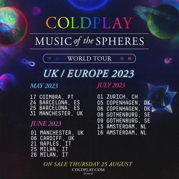 Check the Coldplay 2023 Europe and the United Kingdom tour dates and schedule: