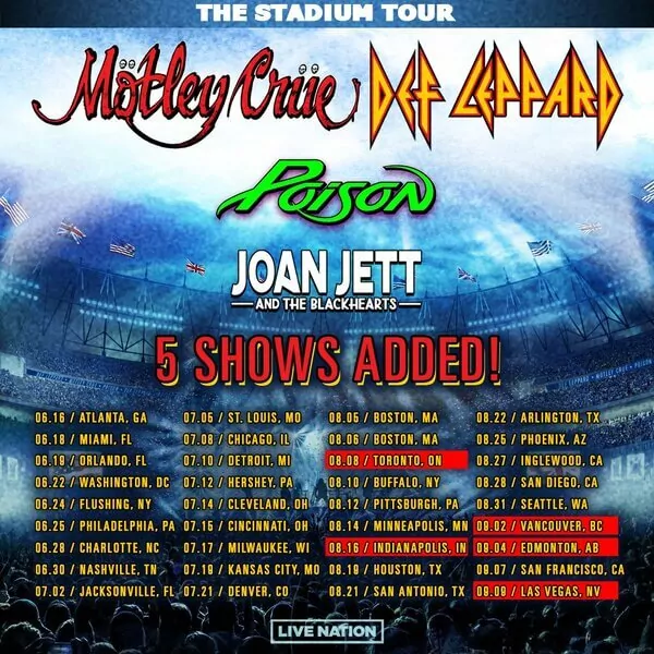 Mötley Crüe and Def Leppard 2022 Tour Dates