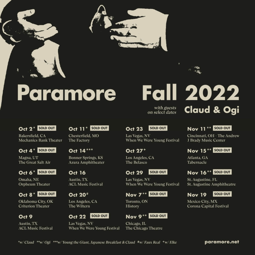 Paramore 2022 tour dates: