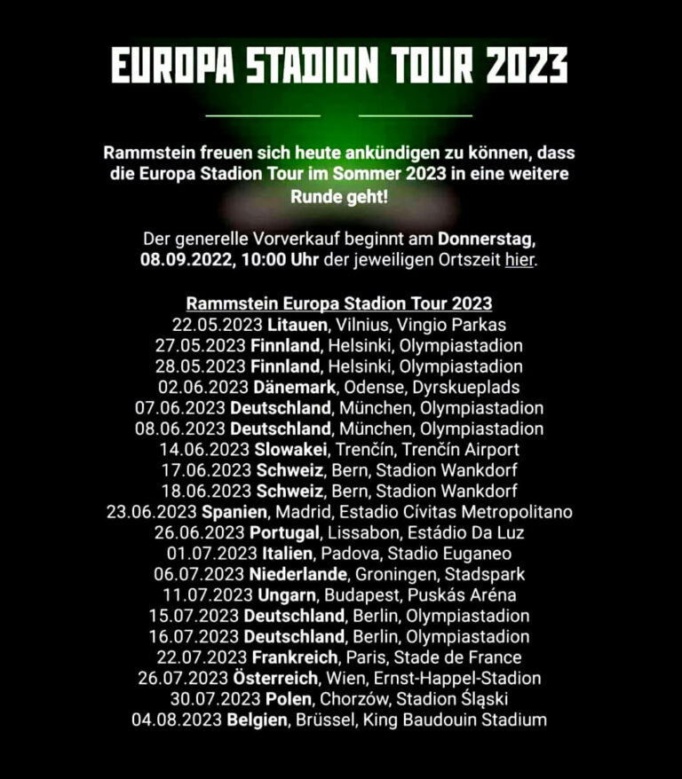 rammstein european tour dates