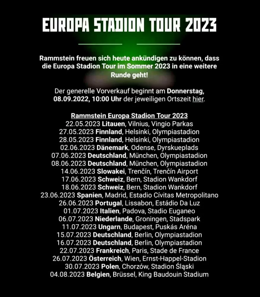 Rammstein Europe Stadium Tour 2023