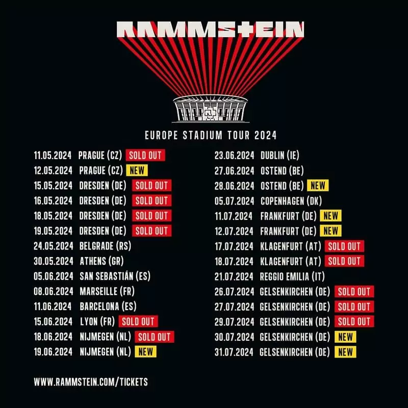 rammstein european tour dates